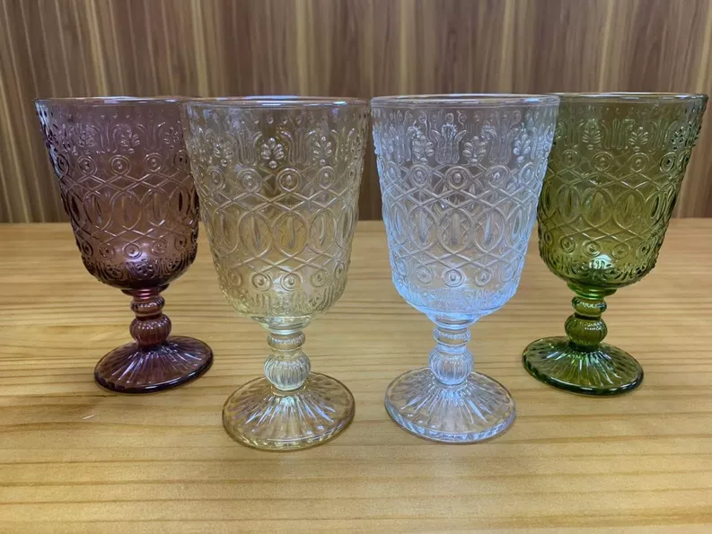 Product image - NORTERA 6pcsModern Embossed Crystal Ace Pattern Goblet Water Goblet Glass Wine Glass 350ml Glassware