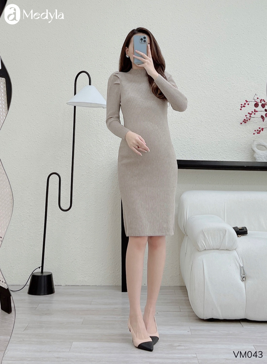 Váy bầu len body cổ 3cm siêu tôn dáng (kèm ảnh thật) VL246 - Đầm bầu |  ThờiTrangNữ.vn