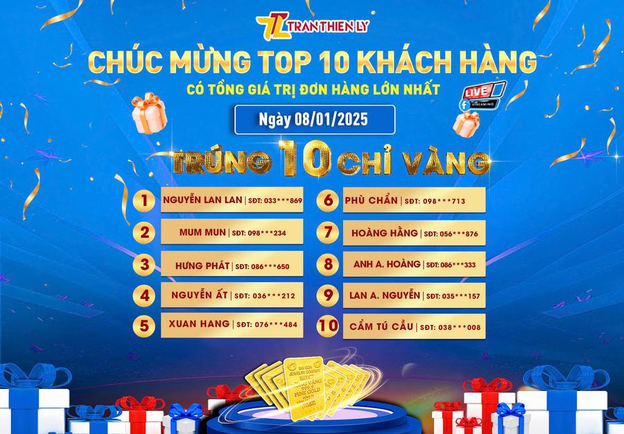 🎉 RƯỚC LỘC ĐẦU NĂM - CHÚC MỪNG NHỮNG KHÁCH HÀNG MAY MẮN NHẬN CHỈ VÀNG 9999🎉