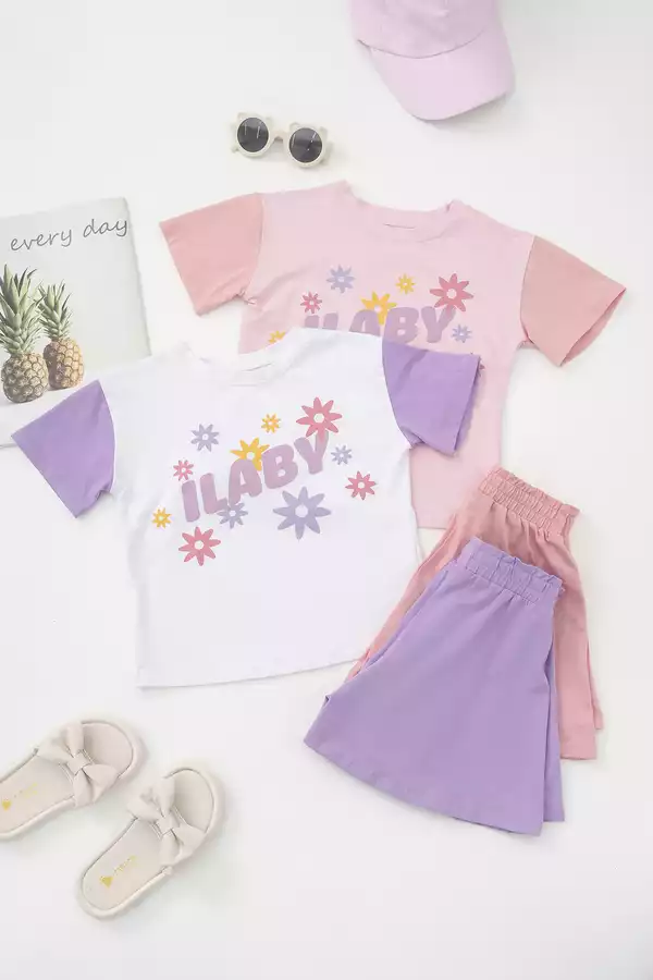 Set bé gái phối màu quần xòe