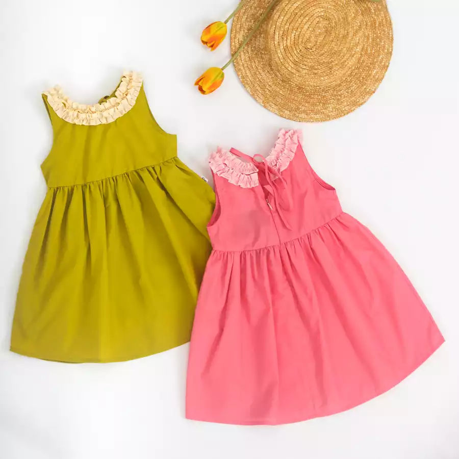 Váy cổ tròn phối bèo màu