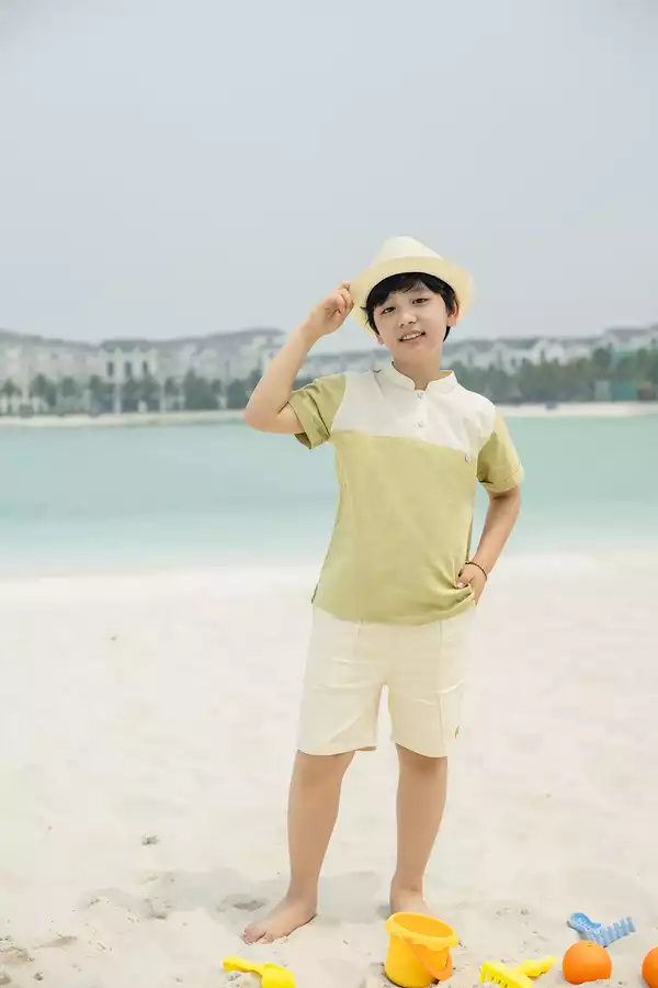 Set sơ mi cộc phối ngực cổ tàu