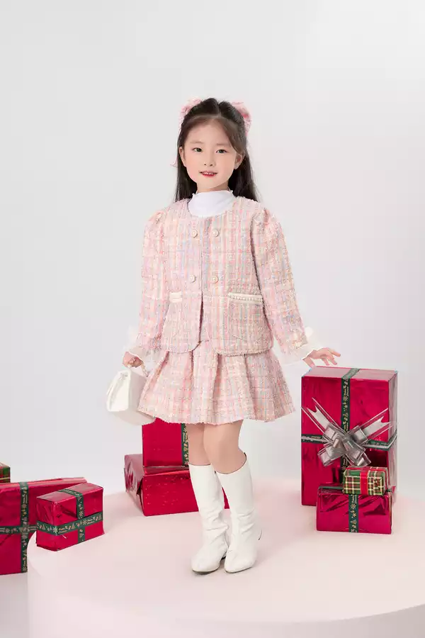 Chân váy tweed xếp ly