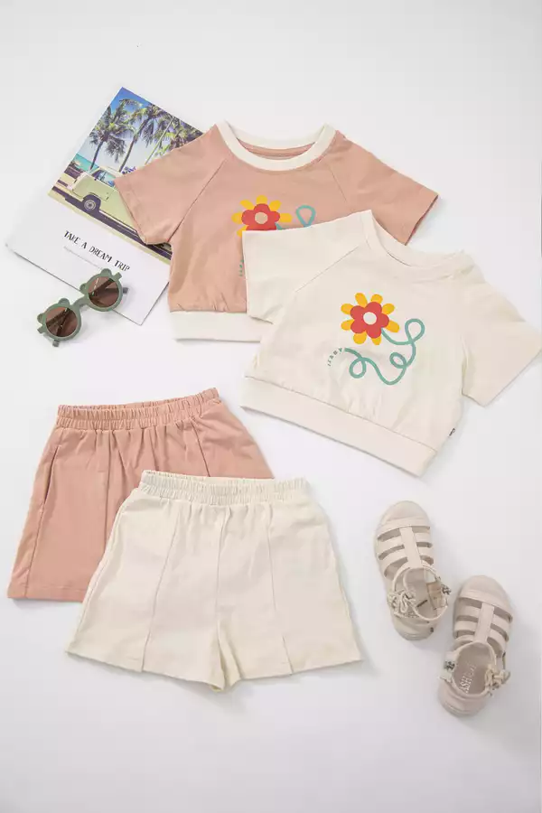 Set áo tay raglan in hoa