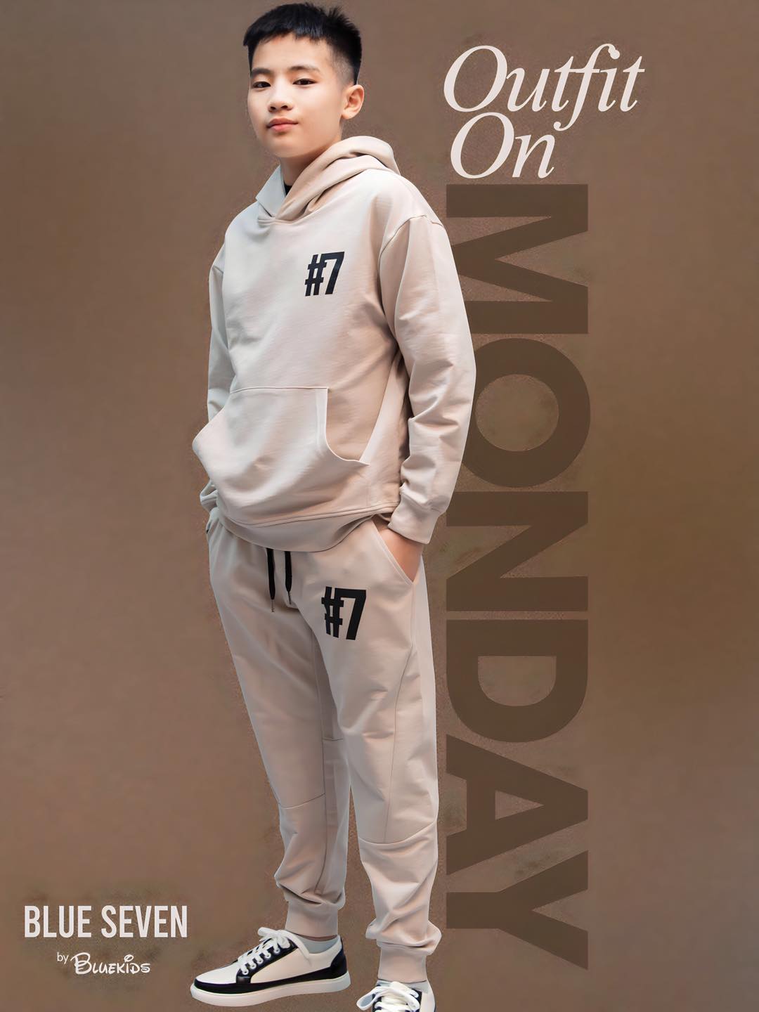 Áo nỉ hoodie màu be in #7