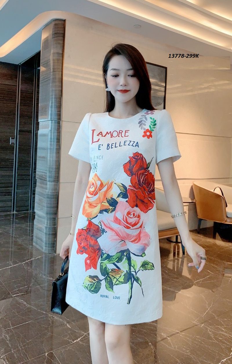 13778-Đầm suông tay ngắn in hoa 3D (Gấm in 3D)FREESHIP_thumbnail_0