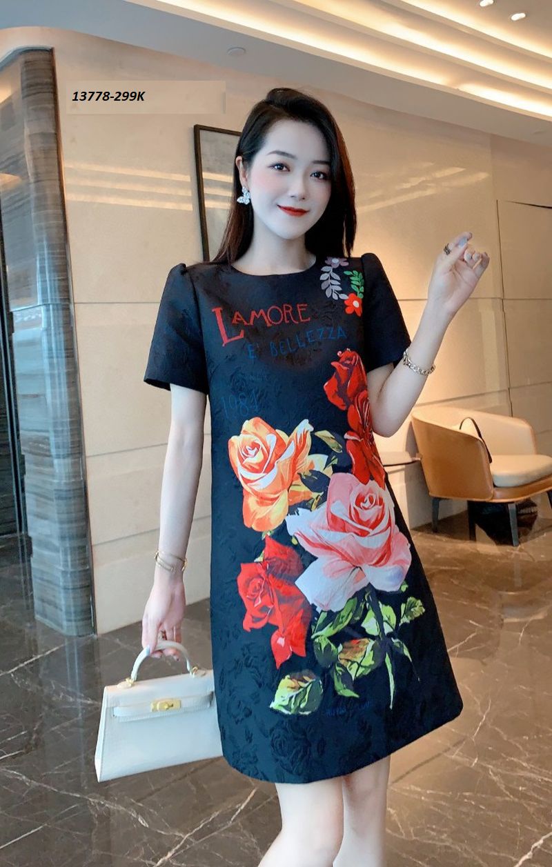 13778-Đầm suông tay ngắn in hoa 3D (Gấm in 3D)FREESHIP_thumbnail_1