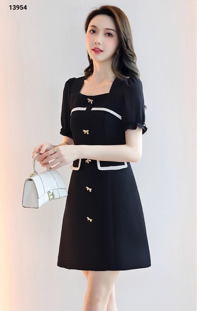 13954-Đầm body suông tay ngắn viền trắng kết nút(thun cát+ voan)FREESHIP_thumbnail_0