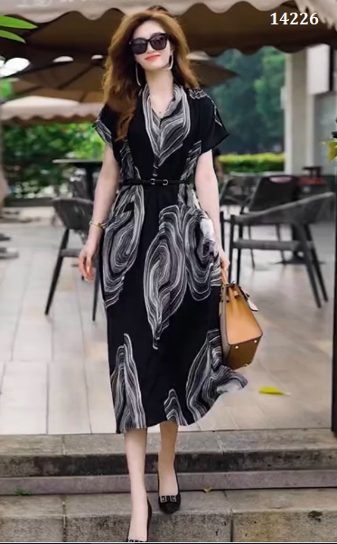 14226-Đầm xòe cổ V in họa tiết lập thể (voan, lót)_thumbnail_0