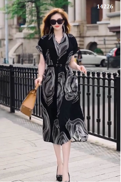 14226-Đầm xòe cổ V in họa tiết lập thể (voan, lót)_thumbnail_1