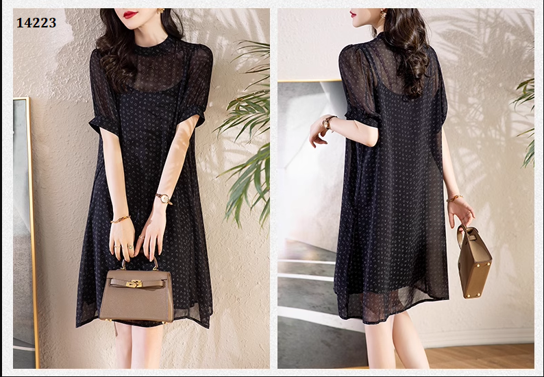 14223-Đầm voan suông oversize tay phồng cổ trụ cách điệu( voanin, lót)_thumbnail_2