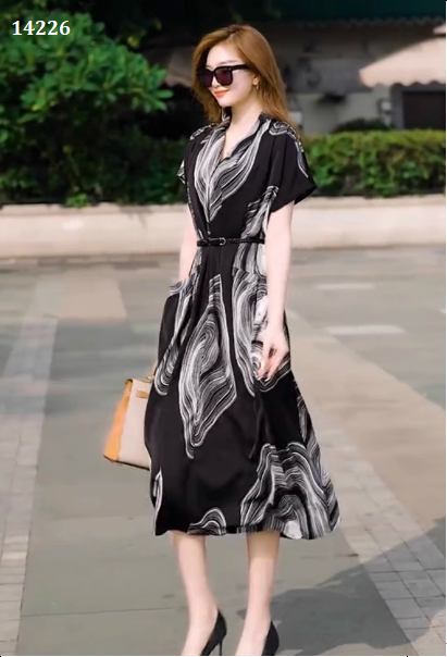 14226-Đầm xòe cổ V in họa tiết lập thể (voan, lót)_thumbnail_4