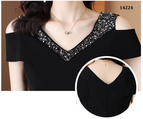 14224-Đầm body suông khoét vai viền cổ kết hạt ( poly 2 da)_thumbnail_4