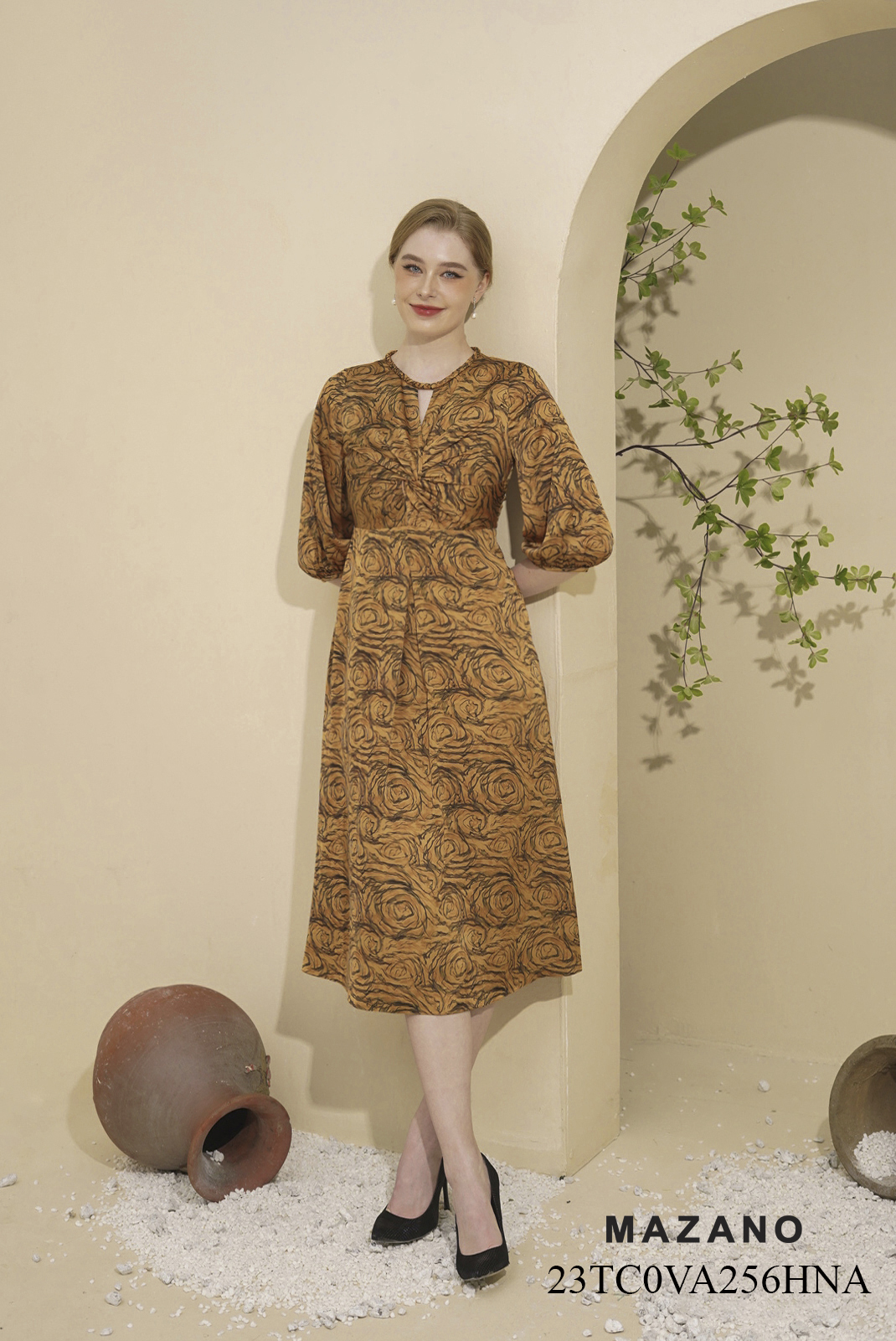 Váy Đầm Ôm Chân rủ Vải lụa Đính trang trí cổ Cổ tròn Tay lỡ Dài qua bắp chân