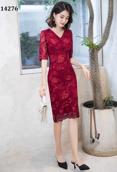 14276-Đầm body ren đỏ đô cổ tim tay lở cách điệu (ren. lót)_thumbnail_1