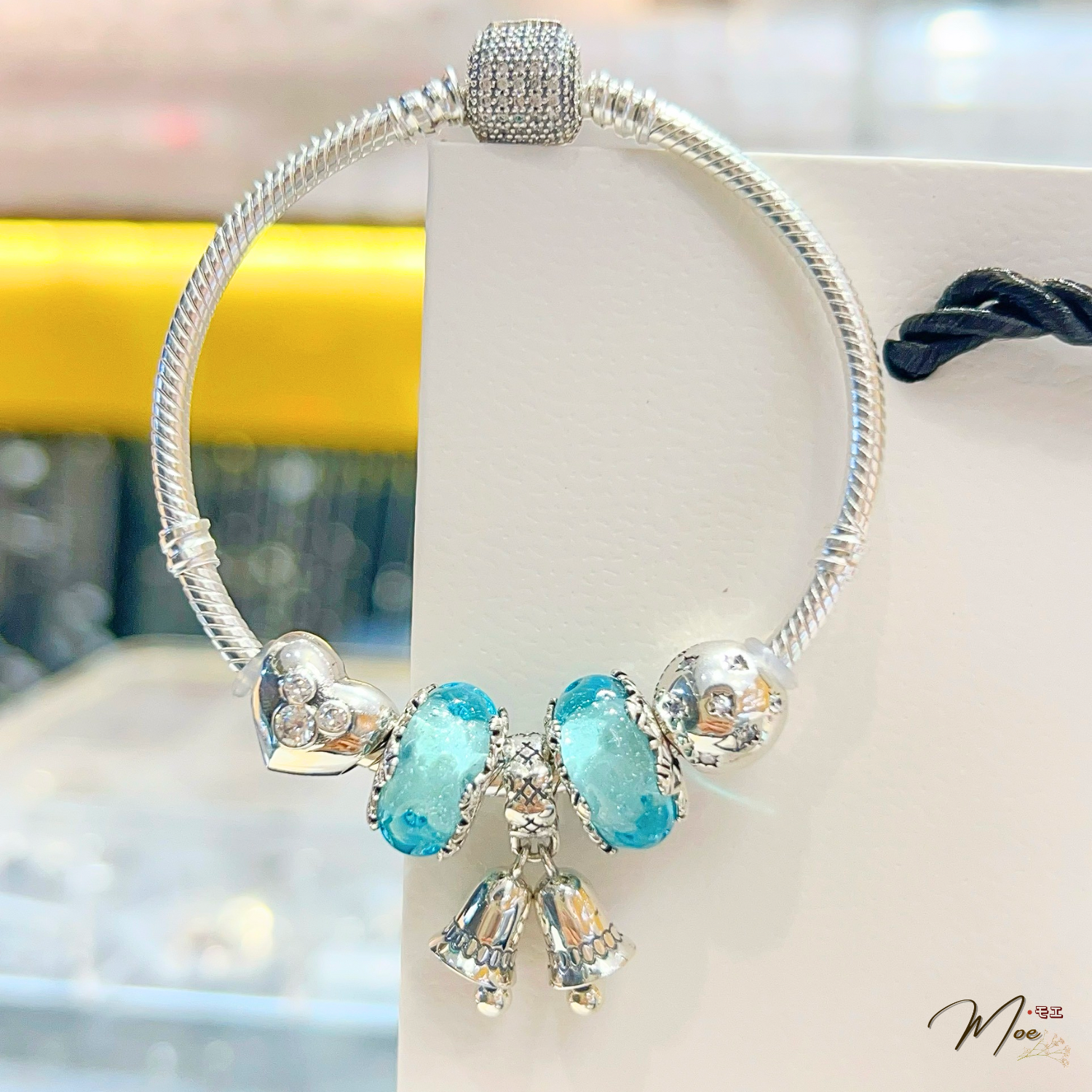 LT538 - Vòng Pandora Chuông đá xanh aqua