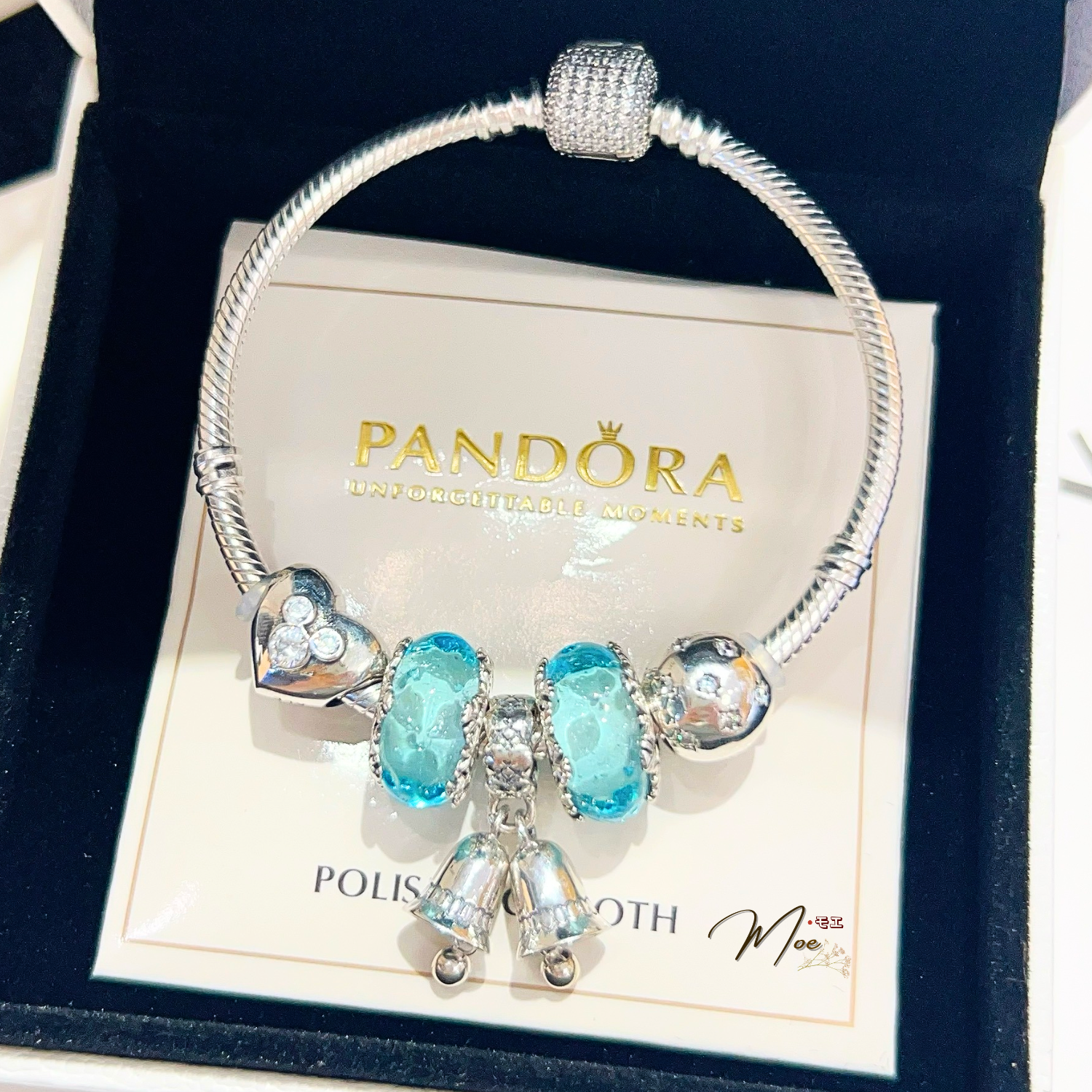 LT538 - Vòng Pandora Chuông đá xanh aqua