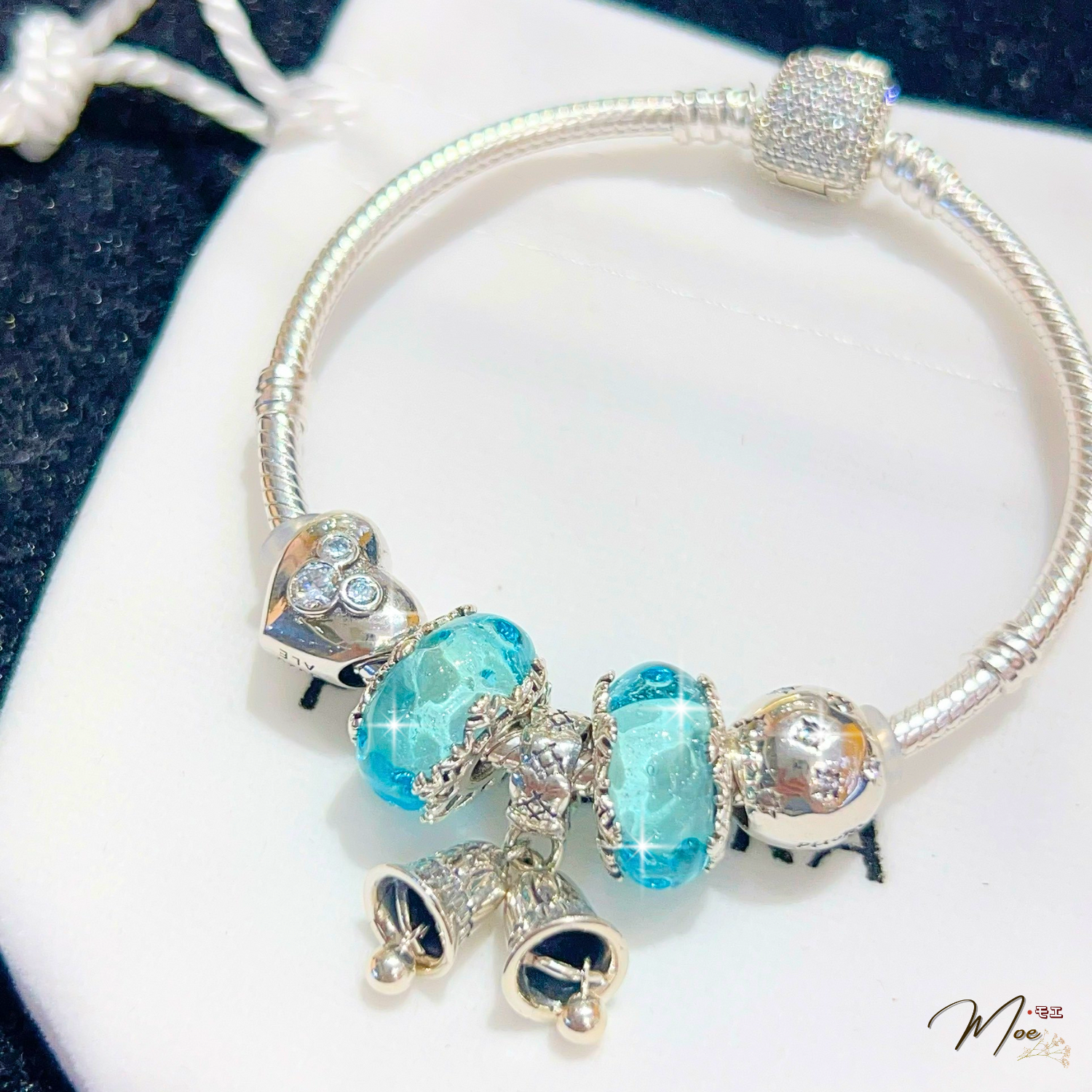 LT538 - Vòng Pandora Chuông đá xanh aqua