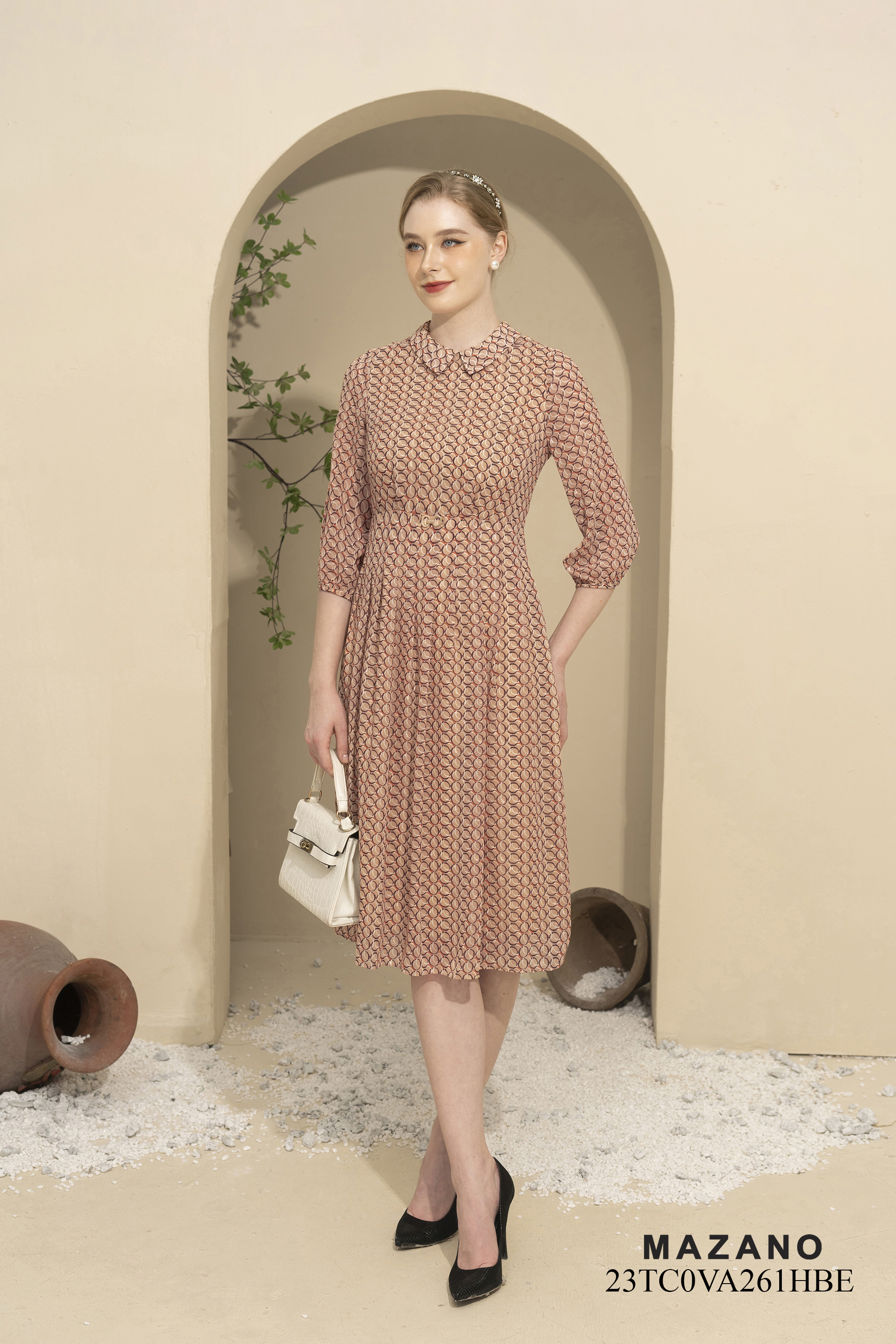 Váy Đầm ôm Chân xếp ly Vải voan Cổ sơ mi Tay lỡ Dài đến bắp chân