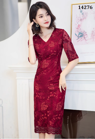 14276-Đầm body ren đỏ đô cổ tim tay lở cách điệu (ren. lót)_thumbnail_0
