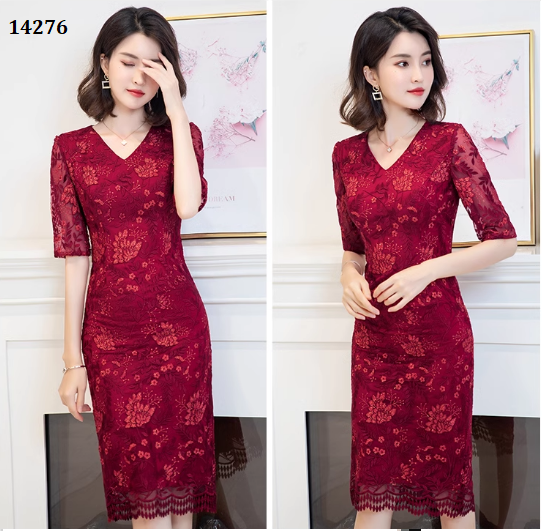 14276-Đầm body ren đỏ đô cổ tim tay lở cách điệu (ren. lót)_thumbnail_3