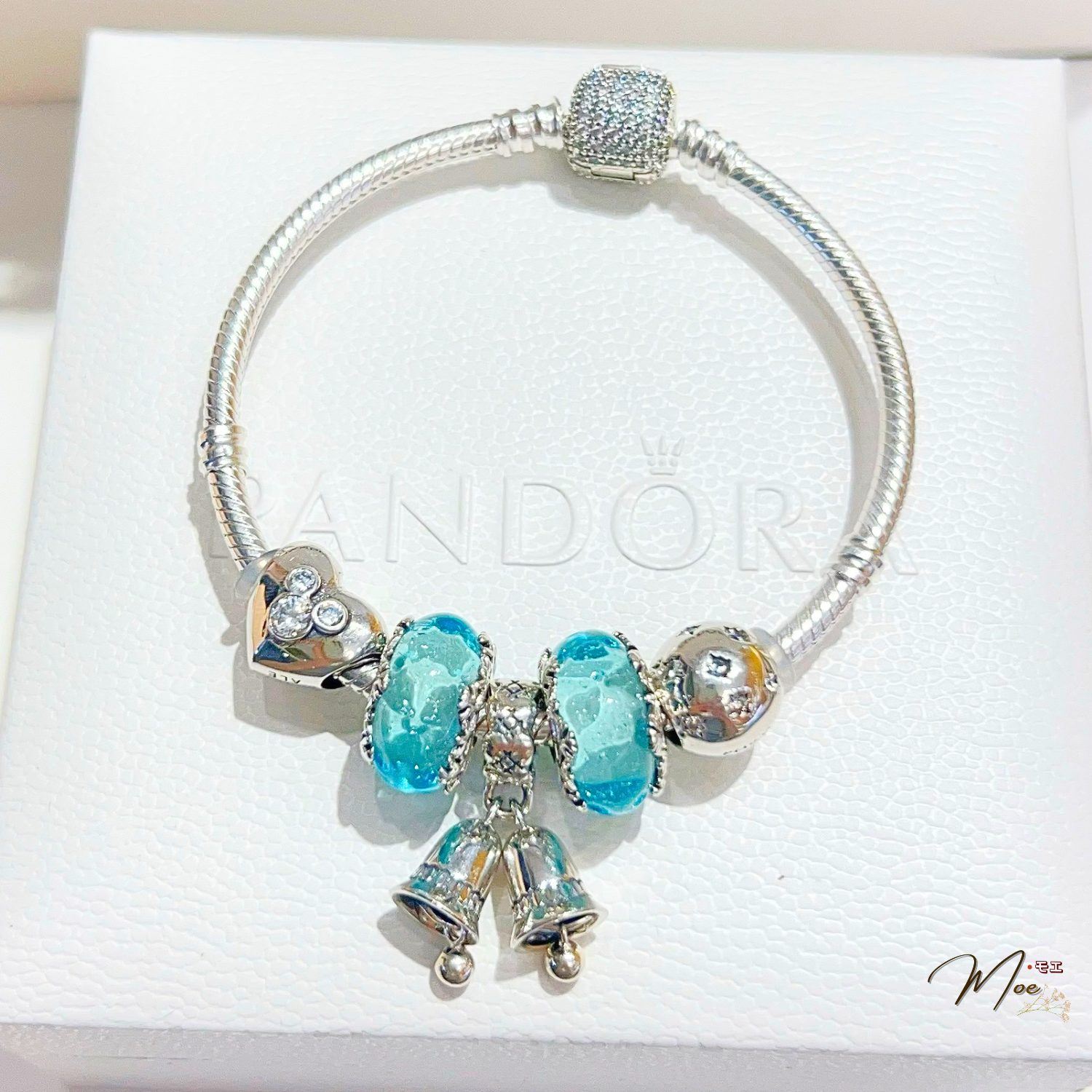 LT538 - Vòng Pandora Chuông đá xanh aqua