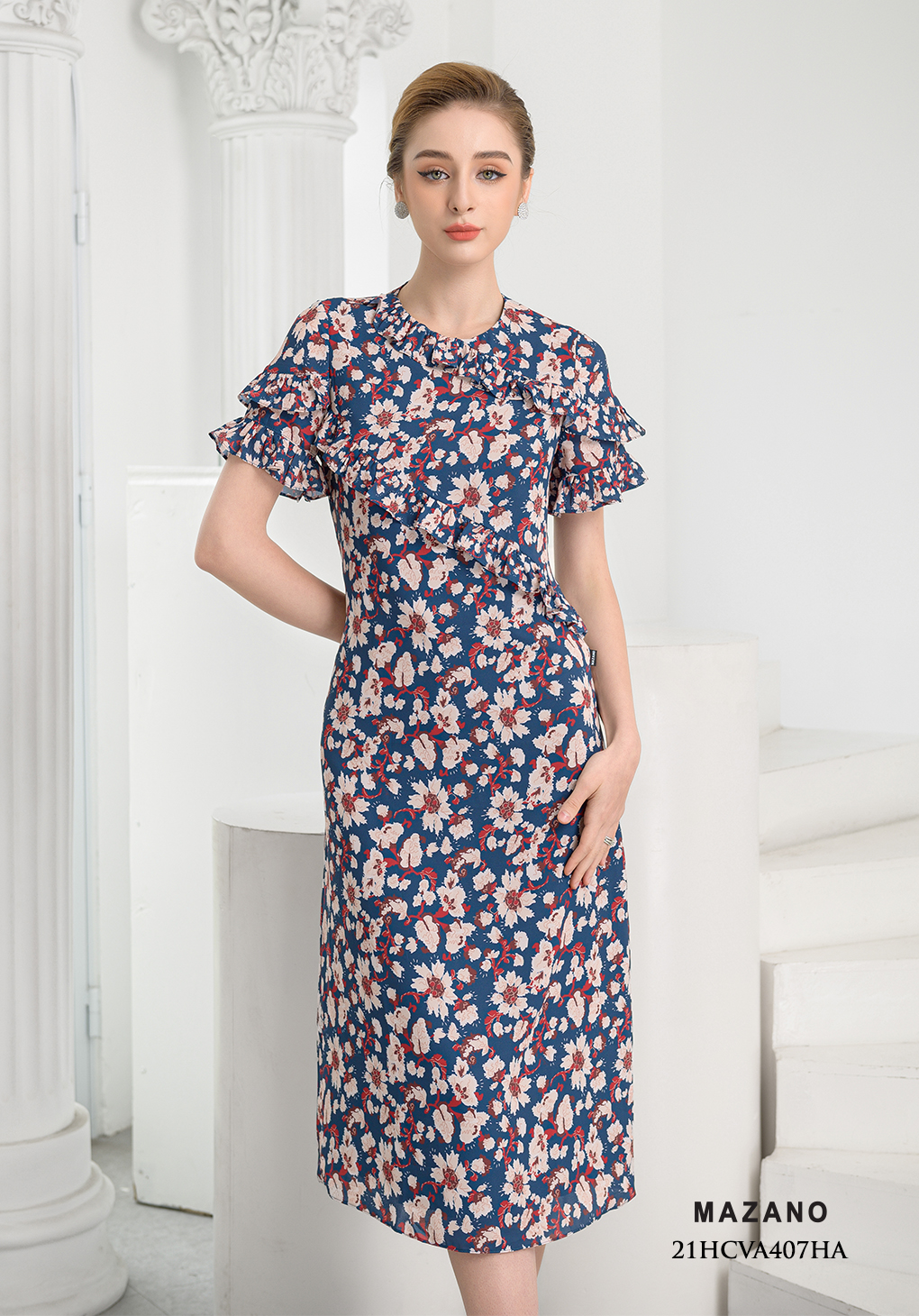 Đầm suông họa tiết tay bèo cách điệu_thumbnail_3