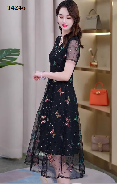 14246-Đầm suông A voan lưới bướm kim sa (voan lưới,lót)_thumbnail_3