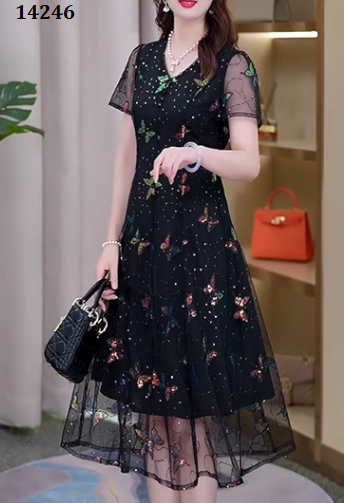 14246-Đầm suông A voan lưới bướm kim sa (voan lưới,lót)_thumbnail_0