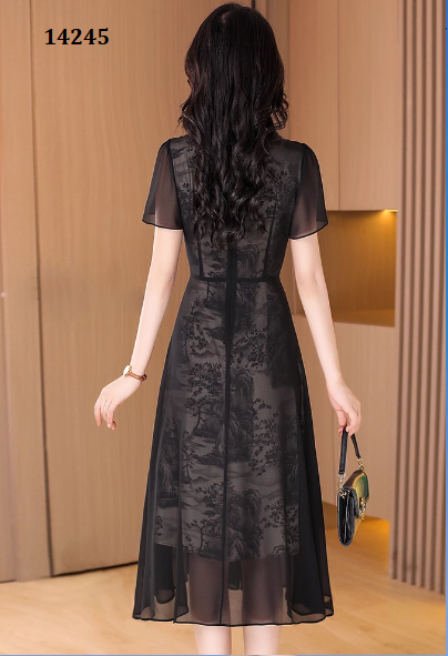 14245-Đầm xòe  voan lưới họa tiết  3D ( voan lưới, lụa in)_thumbnail_2