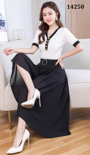 14250-Set áo trắng viền đen, quần voan ống rộng (len tâm, voan,lót)_thumbnail_1