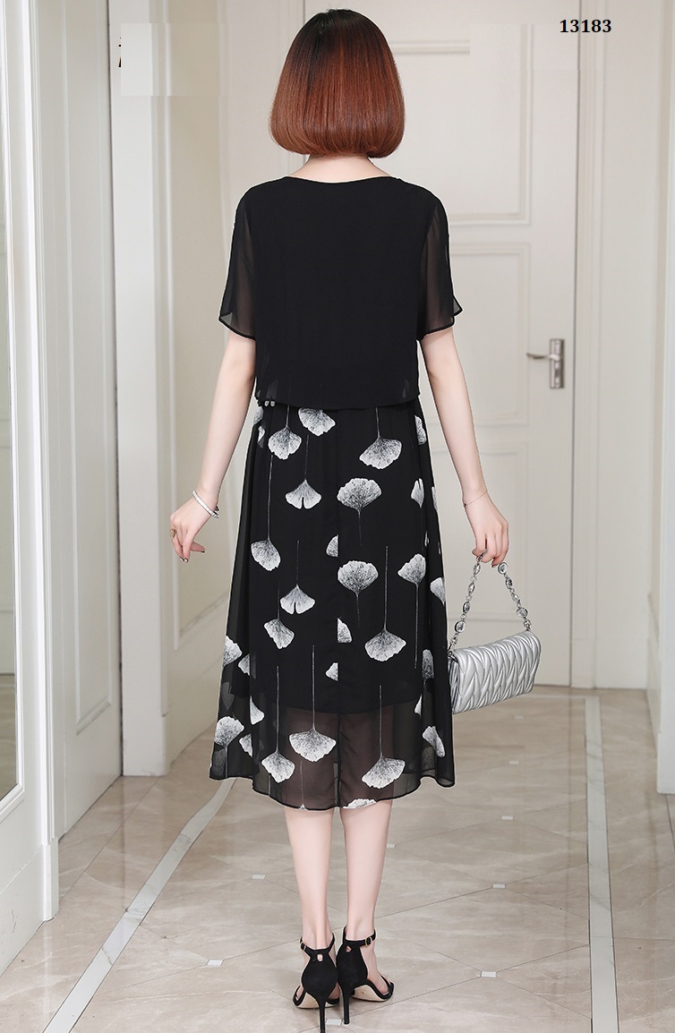 13183-Đầm voan xòe cổ tròn in họa tiết lá rẻ quạt _thumbnail_3