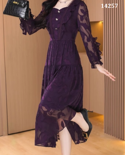 14257-Đầm voan in hoa tay dài màu tím cẩm (voan,lót)_thumbnail_1