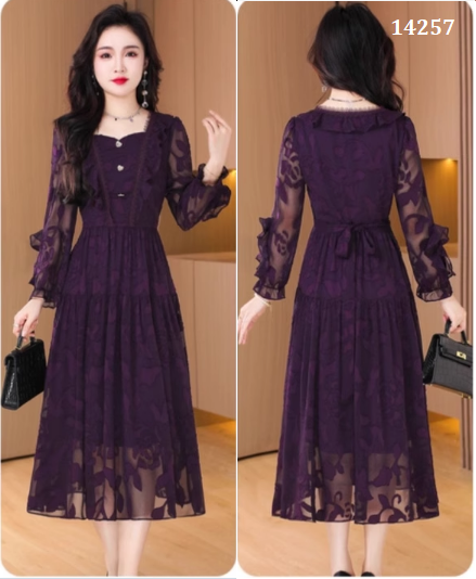 14257-Đầm voan in hoa tay dài màu tím cẩm (voan,lót)_thumbnail_2