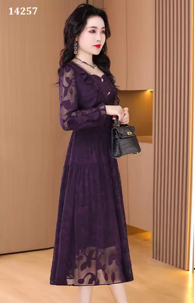 14257-Đầm voan in hoa tay dài màu tím cẩm (voan,lót)_thumbnail_3