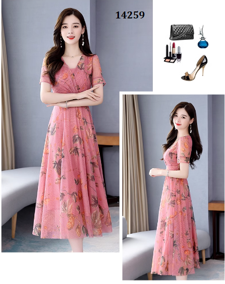 14259-Đầm voan  đỏ in hoa cổ chéo ( voan, lót) _thumbnail_3