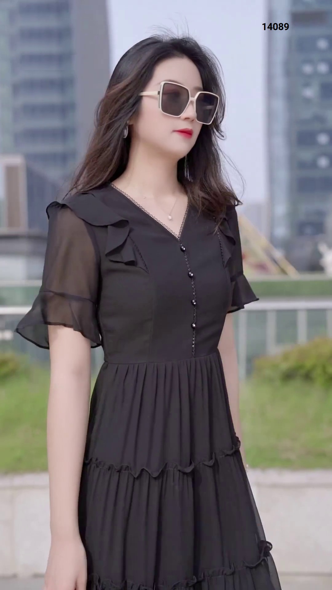 14089-Đầm voan cổ tim kết nút nhún viền tầng( voan, lót thun)FREESHIP_thumbnail_1