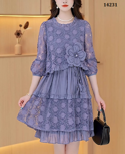 14231-Đầm voan ren dáng A tay lở xám xanh ( voan,ren)_thumbnail_0