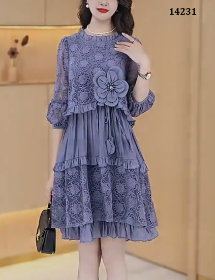 14231-Đầm voan ren dáng A tay lở xám xanh ( voan,ren)_thumbnail_3
