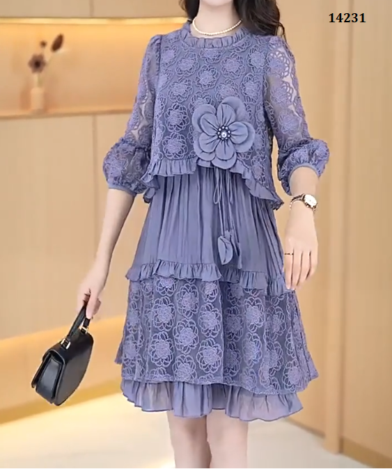 14231-Đầm voan ren dáng A tay lở xám xanh ( voan,ren)_thumbnail_2