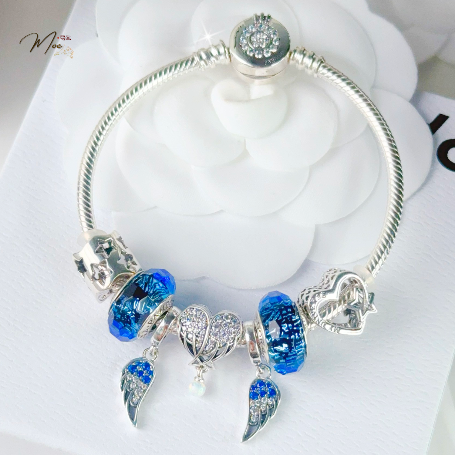 LT540 - Vòng Pandora cánh trái tim xanh