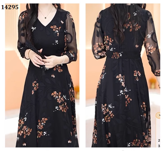 14295-Đầm voan đen in hoa nâu (voan in, lót)_thumbnail_2