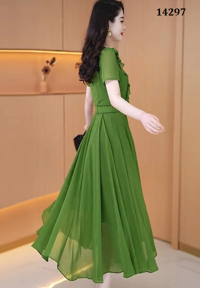 14297-Đầm voan xanh lá bèo chéo kèm nịt ( voan, lót)_thumbnail_2
