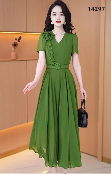 14297-Đầm voan xanh lá bèo chéo kèm nịt ( voan, lót)_thumbnail_3