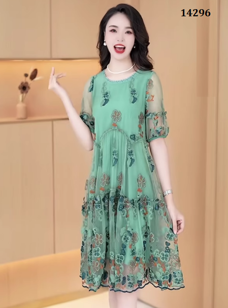 14296-Đầm voan suông xanh in hoa (voan in, lót) _thumbnail_2