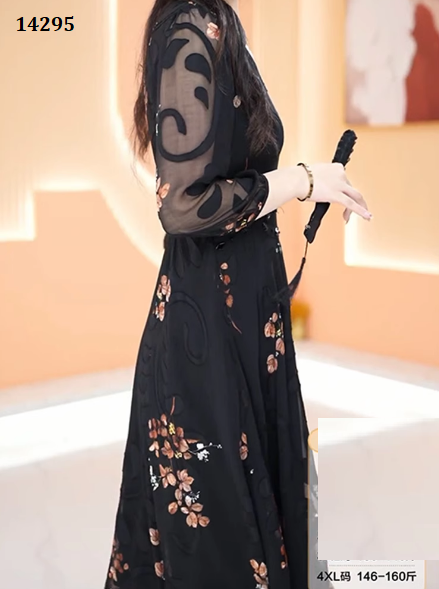 14295-Đầm voan đen in hoa nâu (voan in, lót)_thumbnail_3