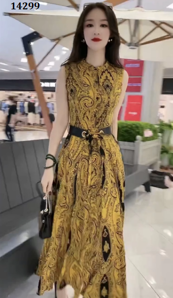 14299-Đầm maxi sát nách vàng kèm thắt eo ( voan, lót )_thumbnail_1