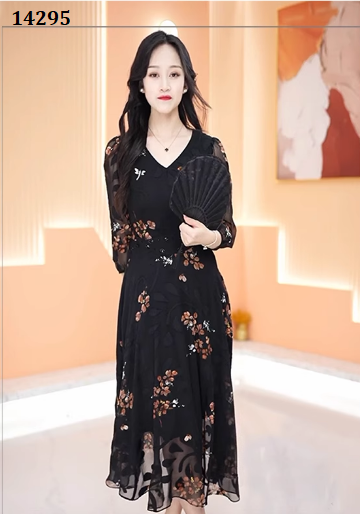 14295-Đầm voan đen in hoa nâu (voan in, lót)_thumbnail_1