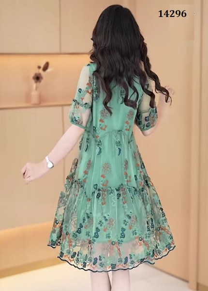 14296-Đầm voan suông xanh in hoa (voan in, lót) _thumbnail_3