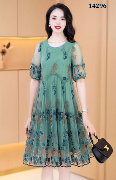 14296-Đầm voan suông xanh in hoa (voan in, lót) _thumbnail_0